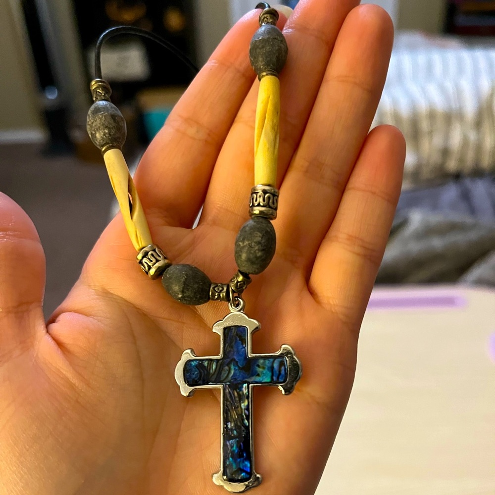Blue cross necklace